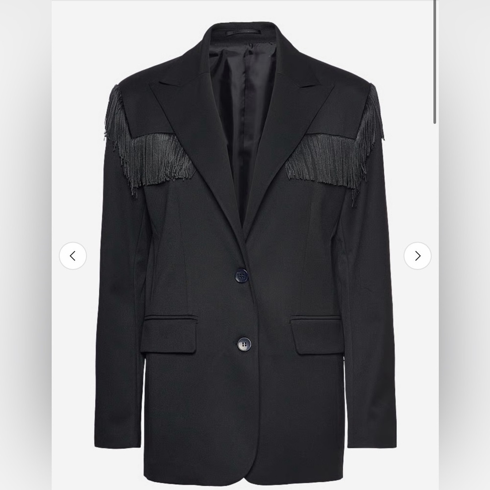 Scandinavian Black Fringe Detail Single-Breasted Blazer | Classic Versatile